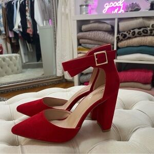 NEW Red Suede‎ Closed Toe Ankle Strap Heels Size 8.5